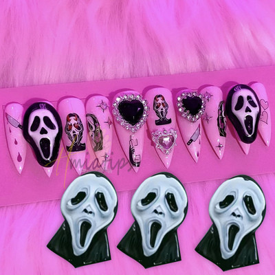 3D Nail Art Halloween Scream Bloody CutterNail Charms Στρας Διακόσμηση Ghostface Spooky Design Στολίδια