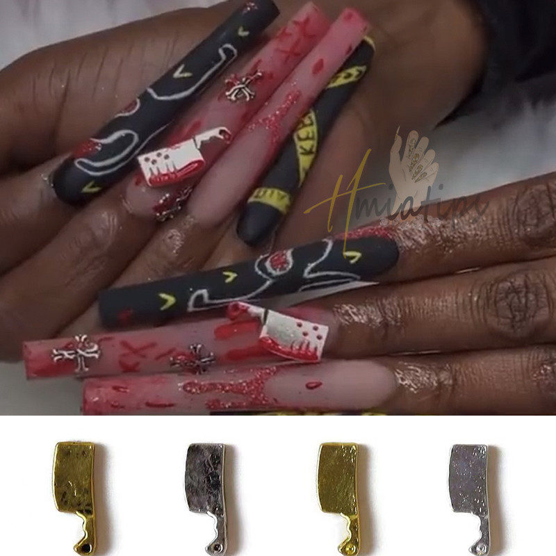 3D Nail Art Halloween Scream Bloody Cutter Köröm Varázslatok Strasszok Dekoráció Szellemarc Kísérteties Design Díszek
