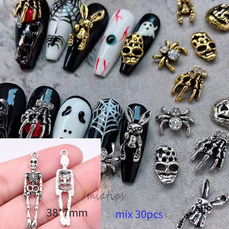 3D Nail Art Halloween Scream Bloody Cutter Köröm Varázslatok Strasszok Dekoráció Szellemarc Kísérteties Design Díszek