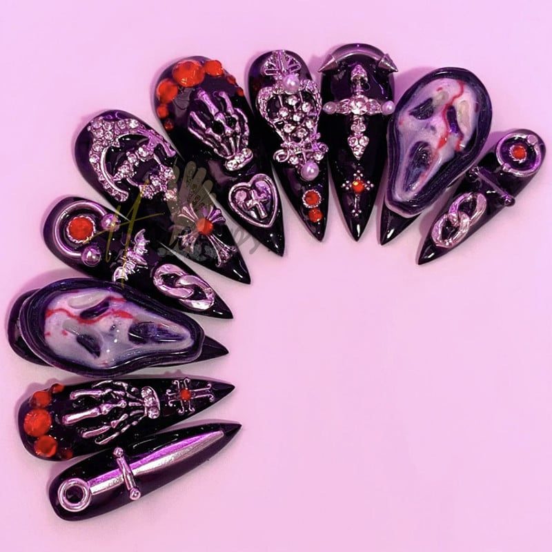 3D Nail Art Halloween Scream Bloody Cutter Köröm Varázslatok Strasszok Dekoráció Szellemarc Kísérteties Design Díszek