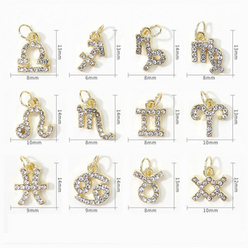 12 Constellation Nail Art Charm 3D сплав злато Constellation Letters Shape Crystal Dangle Charms Rhinestone Press On Tips