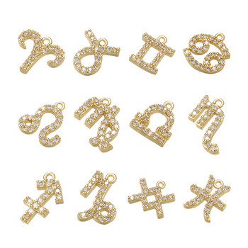 12 Constellation Nail Art Charm 3D сплав злато Constellation Letters Shape Crystal Dangle Charms Rhinestone Press On Tips