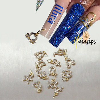 12 Constellation Nail Art Charm 3D сплав злато Constellation Letters Shape Crystal Dangle Charms Rhinestone Press On Tips