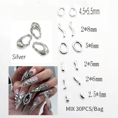 30 τεμ. Mix Punk Gold Silve ακανόνιστα στρας νυχιών από κράμα 3D Nail Charms Flatback Νέες DIY Συμβουλές για κοσμήματα Διακόσμηση νυχιών