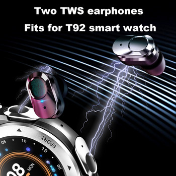 T92 Bluetooth слушалки с високо качество на HIFI качество на звука Водоустойчиви сензорни тапи за уши се прилагат за преносимо зареждане на смарт часовници T92