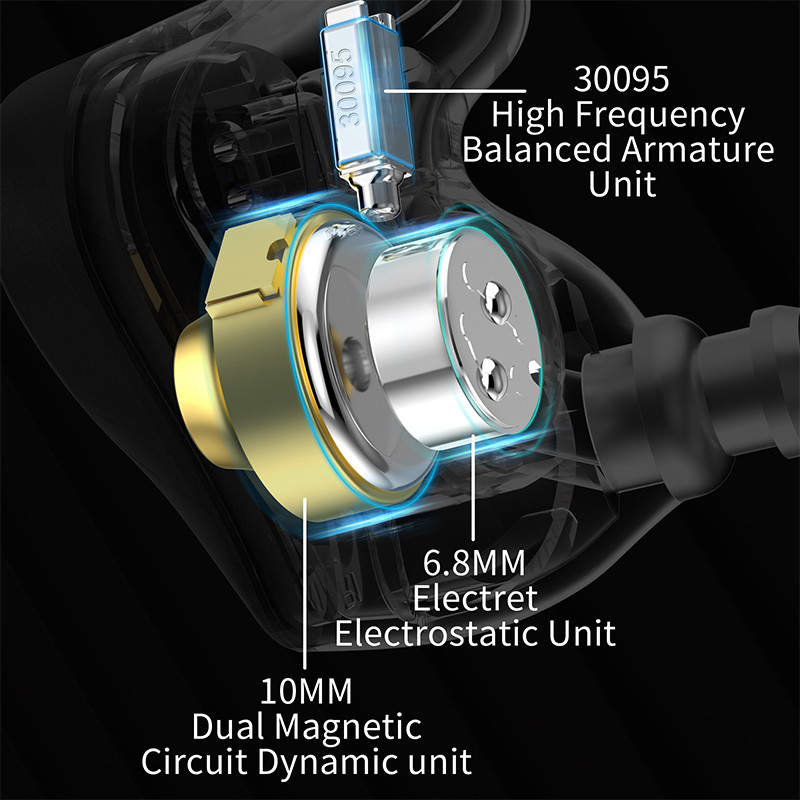 KZ ZEX Pro Bass Headset Hybrid Technology & Electrostatic In-Ear Monitor Metal Ενσύρματο ακουστικό Αθλητικά ακουστικά ακύρωσης θορύβου