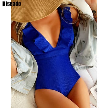 Riseado Ribbed One Piece Μαγιό Ruffle Γυναικεία 2023 Σέξι Μονόκινι με λαιμόκοψη V-λαιμόκοψη Μαγιό με κορδόνια Γυναικεία κοστούμια