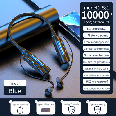 Ακουστικά 1000 ωρών αναπαραγωγής Bluetooth 5.2 Ασύρματα ακουστικά TWS όταν το Power Bank Neckband Sports Waterproof Headset TF Card