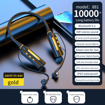 Ακουστικά 1000 ωρών αναπαραγωγής Bluetooth 5.2 Ασύρματα ακουστικά TWS όταν το Power Bank Neckband Sports Waterproof Headset TF Card