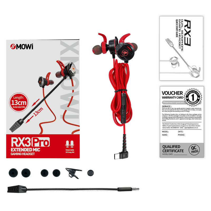 xMOWi RX3 Type C mängukõrvaklapid mikrofoniga Bass kõrvaklapid Eemaldatav HD Mic V3.0 Plus
