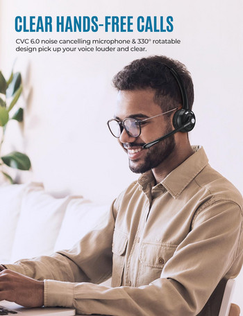 Mpow BH453 Office Bluetooth 5.0 безжични слушалки с CVC 6.0 шумопотискащ микрофон и 16 часа време за разговори за шофьор/кол център