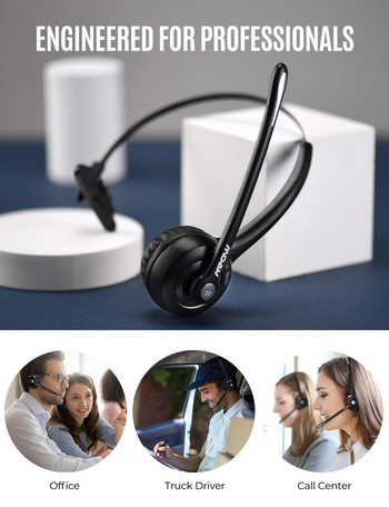 Mpow BH453 Office Bluetooth 5.0 ασύρματα ακουστικά με μικρόφωνο CVC 6.0 Noise Cancelling & 16 ώρες χρόνος ομιλίας για πρόγραμμα οδήγησης/Call Center