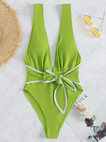 Riseado Plunging One Piece Swimsuit 2023 Knot μπροστά Σέξι μαγιό Γυναικεία ρούχα παραλίας Μαγιό με δέσιμο αντίθεσης Monokini U-back