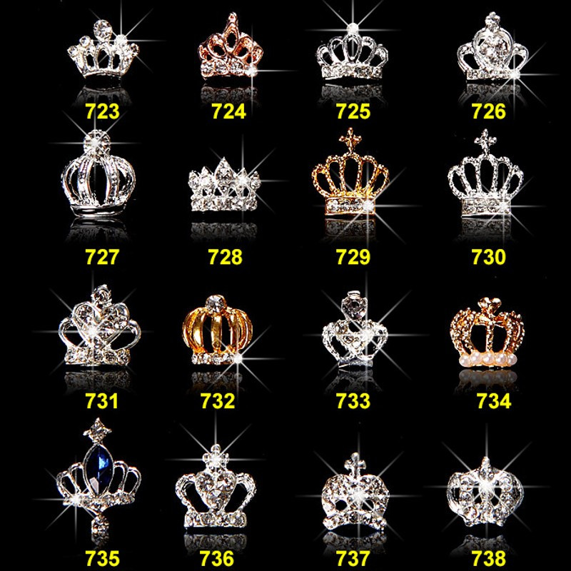 10db/tétel 3D Nail Art ékszer ezüst és arany korona formájú köröm ékszer Fénylő kristály strassz köröm ékszer kiegészítők ML723#