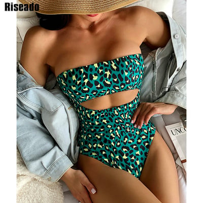 Riseado Leopard One Piece Swimsuits Bandeau Γυναικεία 2023 Cut Out Μαγιό High Cut Monokini μαγιό για γυναίκες