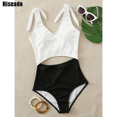 Riseado Colorblock Μαγιό One Piece Sexy Cut Out Γυναικεία 2023 Μαγιό με ραβδώσεις Μαγιό με κόμπους ώμους για γυναίκες