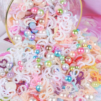 300 τμχ 4-20 mm Μισόστρογγυλη καρδιά/ Φιόγκο/ Rhinestone Pearls Bead Loose Bead Gem Heart ABS Mini Pearl Heart Bead For Nail Art