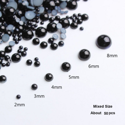 100db 3D Gothic Design Nail Pearl Charm, Punk stílusú ásványi ezüst félkerek gyöngy körömcsúcsok, DIY Nail Art Gothic kellékek