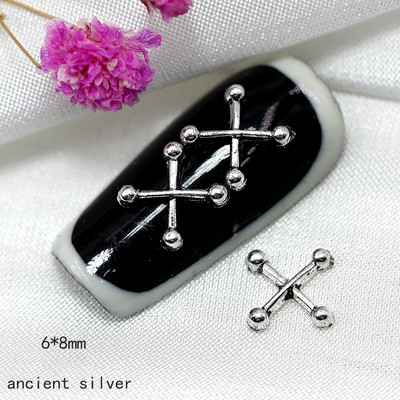 100db 3D Gothic Design Nail Pearl Charm, Punk stílusú ásványi ezüst félkerek gyöngy körömcsúcsok, DIY Nail Art Gothic kellékek