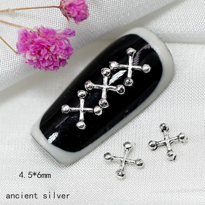 100db 3D Gothic Design Nail Pearl Charm, Punk stílusú ásványi ezüst félkerek gyöngy körömcsúcsok, DIY Nail Art Gothic kellékek