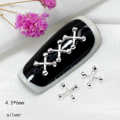 100db 3D Gothic Design Nail Pearl Charm, Punk stílusú ásványi ezüst félkerek gyöngy körömcsúcsok, DIY Nail Art Gothic kellékek