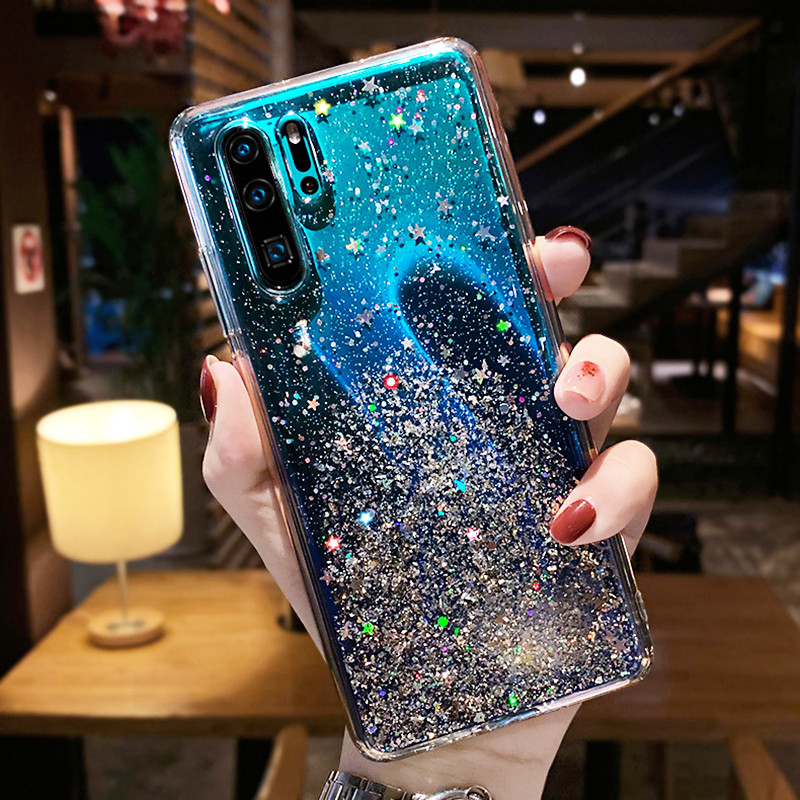 Husa din silicon cu sclipici de lux pentru Huawei P20 P30 P40 Pro Lite Husa moale transparenta din spate pentru Huawei P9 P10 Plus Huse rezistente la socuri
