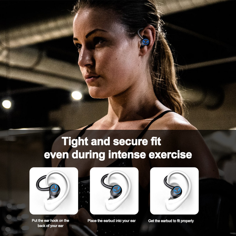 Căști Bluetooth 5.1 True Sport Earhook Căști fără fir cu microfon Control buton Reducere zgomot Cârlige pentru urechi Căști rezistente la apă