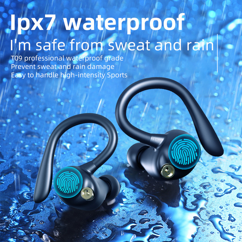 Căști sport Bluetooth 5.2 Căști fără fir Căști cu anulare a zgomotului Câști pentru urechi IPX7 Căști impermeabile 10H HiFi Music Time