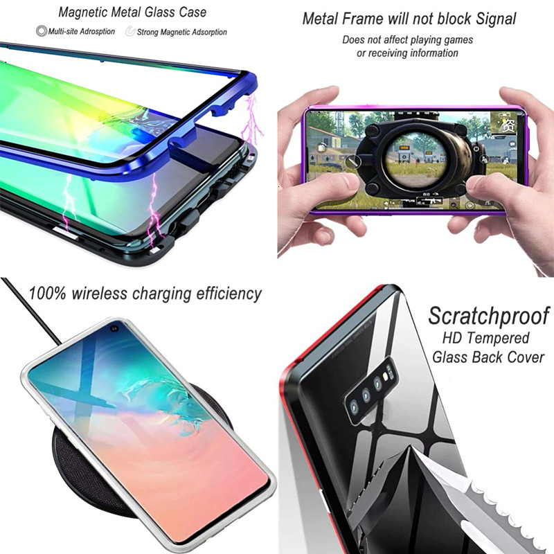Magnetinis metalinis apsauginis dėklas, skirtas Samsung Galaxy S21 S22 S9 S10 S20 Plus Ultra dėklas Note 8 9 10 20 Plus dvipusis stiklo dėklas