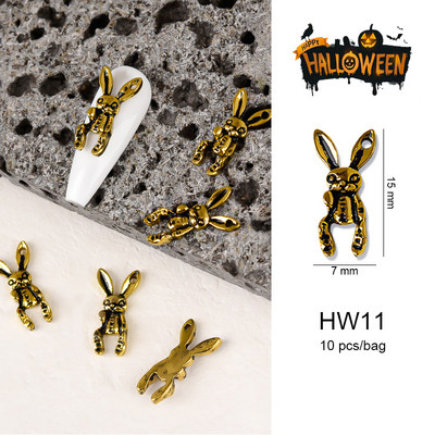 Halloween ötvözet körömdíszítések 3D szellemkoponya sütőtök Arany ezüst klasszikus körmök ékszerek díszek manikűr kiegészítők