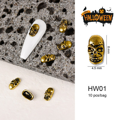 Halloween ötvözet körömdíszítések 3D szellemkoponya sütőtök Arany ezüst klasszikus körmök ékszerek díszek manikűr kiegészítők