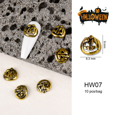 Halloween ötvözet körömdíszítések 3D szellemkoponya sütőtök Arany ezüst klasszikus körmök ékszerek díszek manikűr kiegészítők