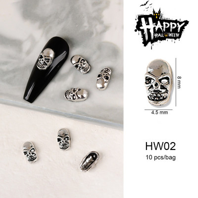 Halloween ötvözet körömdíszítések 3D szellemkoponya sütőtök Arany ezüst klasszikus körmök ékszerek díszek manikűr kiegészítők