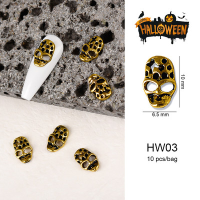 Halloween ötvözet körömdíszítések 3D szellemkoponya sütőtök Arany ezüst klasszikus körmök ékszerek díszek manikűr kiegészítők