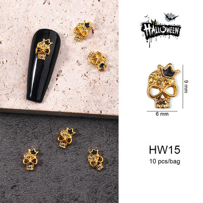 Halloween ötvözet körömdíszítések 3D szellemkoponya sütőtök Arany ezüst klasszikus körmök ékszerek díszek manikűr kiegészítők
