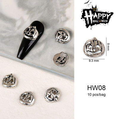 Halloween ötvözet körömdíszítések 3D szellemkoponya sütőtök Arany ezüst klasszikus körmök ékszerek díszek manikűr kiegészítők