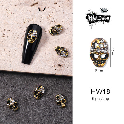 Halloween ötvözet körömdíszítések 3D szellemkoponya sütőtök Arany ezüst klasszikus körmök ékszerek díszek manikűr kiegészítők