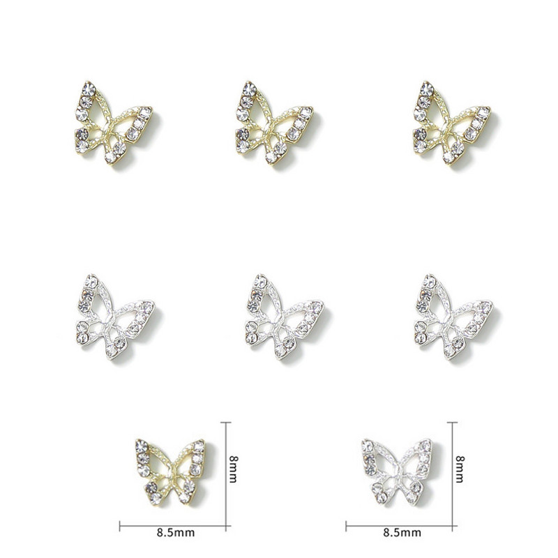 10kom Šuplji leptir dijamanti za nokte od legure, dijamantni sjajni ukrasi za nokte 3D luksuzni dijelovi za nokte, kristali, kameni dodaci