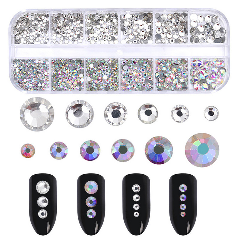 Új több méretű köröm strassz 3D Crystal AB DIY körömdíszítések gyémánt drágakő csillogó körmök hegyes fúrótoll sminkövek