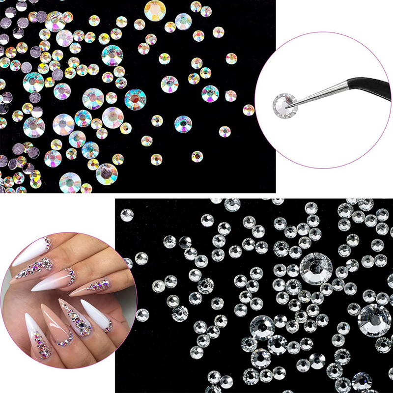 Új több méretű köröm strassz 3D Crystal AB DIY körömdíszítések gyémánt drágakő csillogó körmök hegyes fúrótoll sminkövek