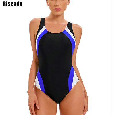 Riseado Colorblock One Piece Swimsuit Women Racerback Swimwear 2023 Нови спортни плувни костюми за жени, бански костюми с широка деколте