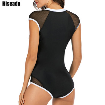 Riseado Patchwork One Piece Swimsuit 2023 Sexy Mesh Μαγιό Γυναικείες φόρμες για σέρφινγκ Μαγιό με φερμουάρ Rash Guard κοντά μανίκια