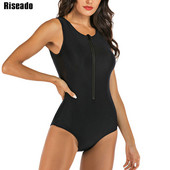 Riseado Rash Guard Γυναικεία Αθλητικό μαγιό 2023 Μαγιό με φερμουάρ Μαγιό για σέρφινγκ Μαύρο Beachwear XXL