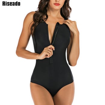 Riseado Rash Guard Γυναικεία Αθλητικό μαγιό 2023 Μαγιό με φερμουάρ Μαγιό για σέρφινγκ Μαύρο Beachwear XXL