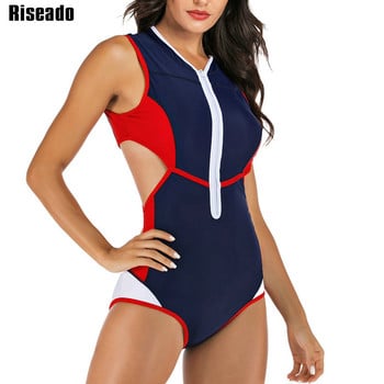 Riseado Rash Guard Γυναικεία Αθλητικό μαγιό 2023 Μαγιό με φερμουάρ Μαγιό για σέρφινγκ Μαύρο Beachwear XXL