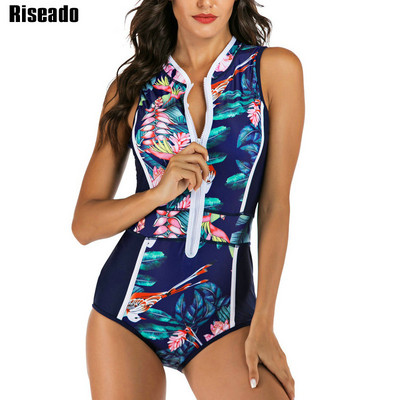 Riseado Rash Guard Γυναικεία Αθλητικό μαγιό 2023 Μαγιό με φερμουάρ Μαγιό για σέρφινγκ Μαύρο Beachwear XXL