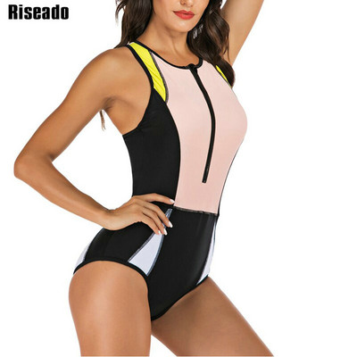 Riseado Rash Guard Γυναικεία Αθλητικό μαγιό 2023 Μαγιό με φερμουάρ Μαγιό για σέρφινγκ Μαύρο Beachwear XXL