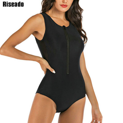 Riseado Rash Guard Γυναικεία Αθλητικό μαγιό 2023 Μαγιό με φερμουάρ Μαγιό για σέρφινγκ Μαύρο Beachwear XXL