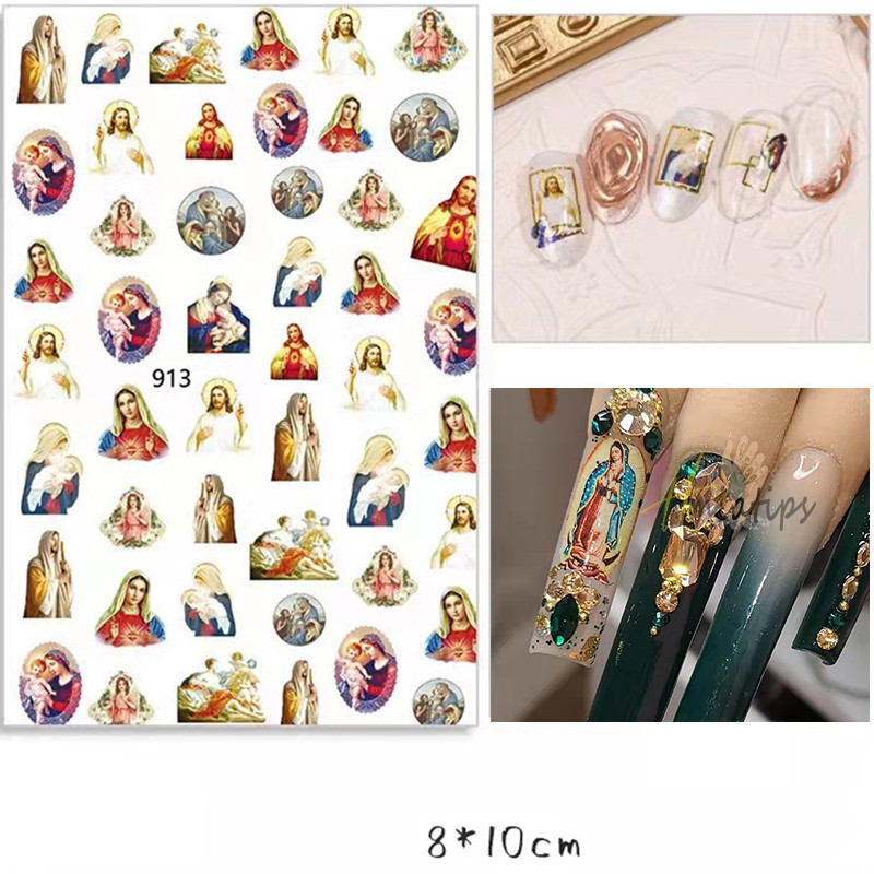 5db Virgencita Körömmatricák Angyal Keresztény Szűz Mária Ámor Kereszt Öntapadó Matricák Csúszka Design Dekorációk Pakolás
