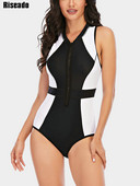 Riseado Patchwork One Piece fürdőruhák 2023 Új cipzáras elülső fürdőruhák Női Rashguard Sport Bodyek Női fürdőruhák Új